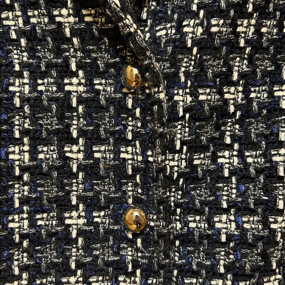 Joseph Ribkoff 10 Black+White Textured Plaid Blazer gathered sleeves - Picture 10 of 16